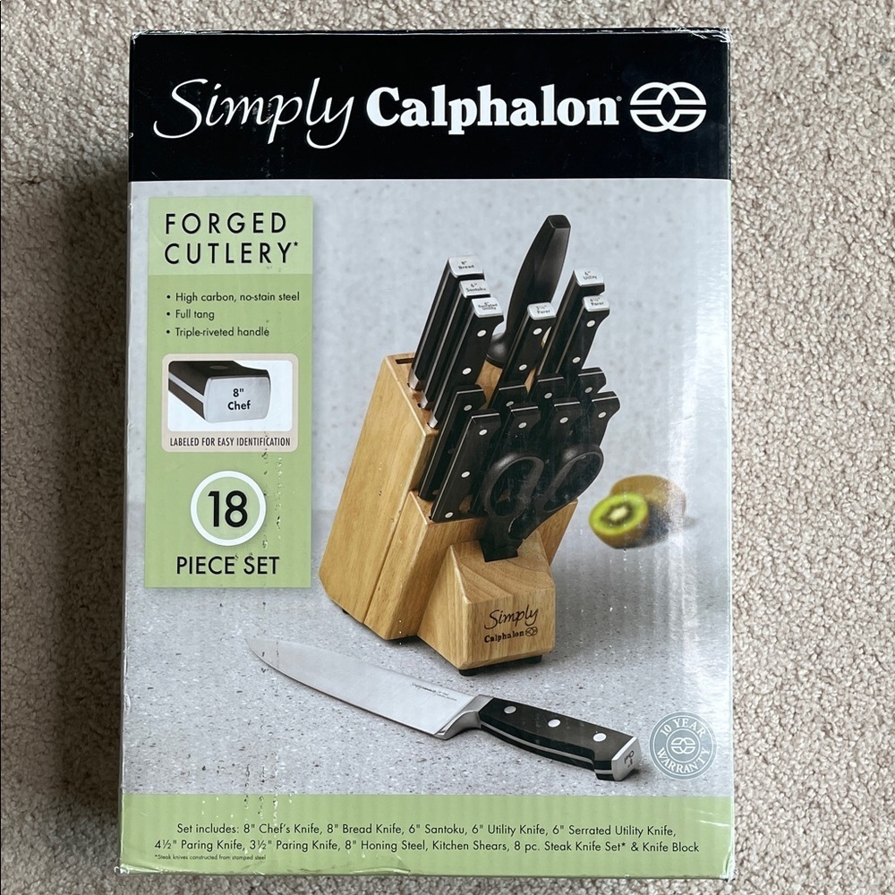NWT Simply Calphalon Forged Cutlery Set - Black and Silver